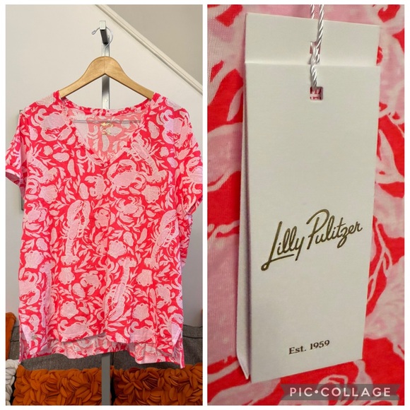 ❣️🆕Lilly Pulitzer Cane Coral Crab Collab Meredith Tee❣️ - Picture 1 of 7